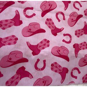 David Textiles Pink Cowboy Hat & Boots Cotton Fabric 1/2 yard x 44" Western Prin